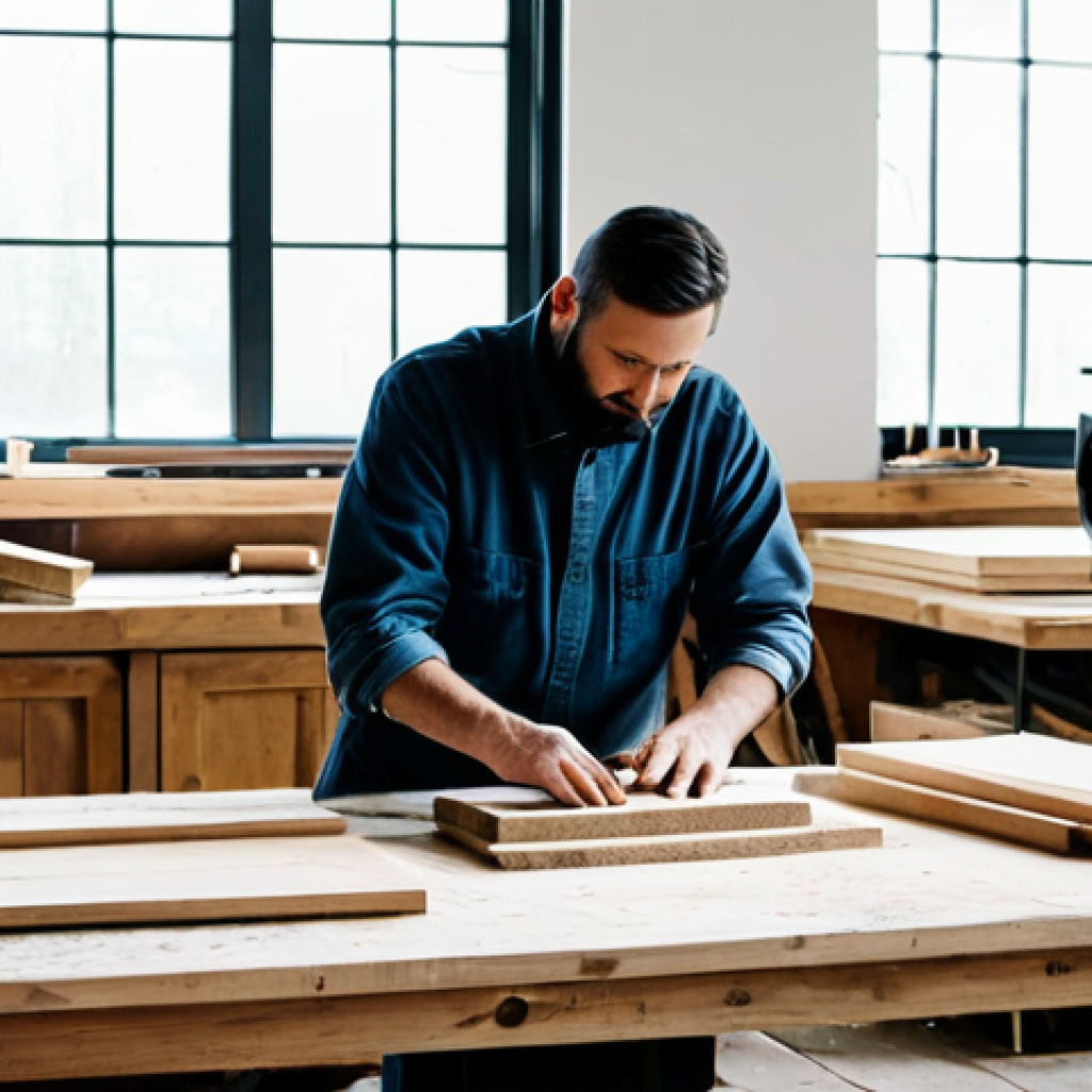 Reclaimed Wood Furniture Workshop**
"A bright and airy workshop filled with handcrafted furniture made from reclaimed wood. Artisans are working diligently, sanding and assembling unique pieces. Large windows let in natural light. In the background are stacks of weathered wood with visible character and history. safe for work, appropriate content, fully clothed, professional, perfect anatomy, natural proportions, high quality, modest clothing, well-formed hands."
**