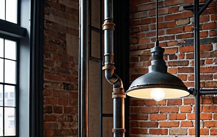 Upcycled Industrial Lighting**
"A beautifully designed pendant lamp made from reclaimed industrial metal gears and pipes, showcasing the patina and unique textures of the repurposed materials. The lamp hangs in a modern, minimalist loft apartment with exposed brick walls. Fully clothed subject admiring the lamp, appropriate attire. Safe for work, professional photography, perfect anatomy, correct proportions, natural pose, high quality."
**