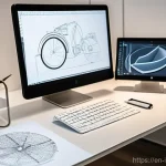 공업디자인 포트폴리오 제작 - **Prompt:** A well-lit, modern industrial design studio desk, showcasing the iterative design proces...