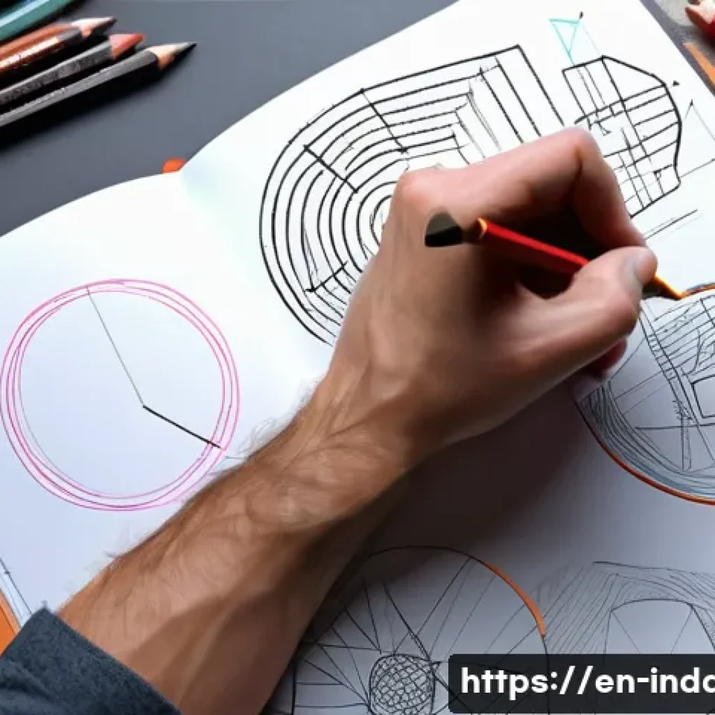 공업디자인 스케치 기법 - A dynamic industrial design studio scene featuring a designer&rsquo;s hand rapidly sketching freehand on a...