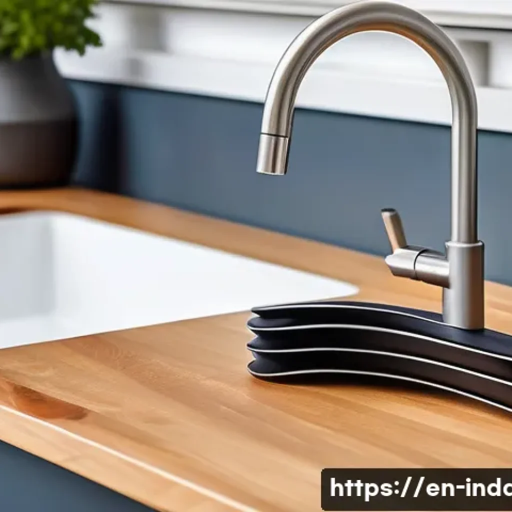 공업디자인과 홈 인테리어 디자인 - A modern ergonomic kitchen tool set displayed on a wooden countertop in a bright kitchen, featuring ...