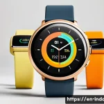 공업디자인과 소비자 심리 - A sleek, modern smartwatch with a smooth, rounded metal case and a soft-touch silicone strap, displa...