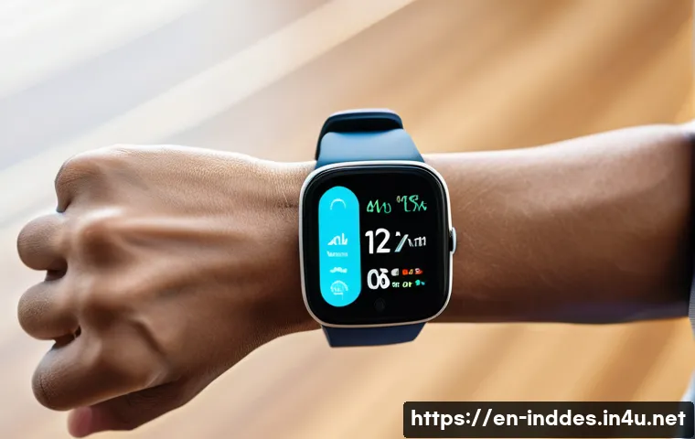 공업디자인과 스마트 웨어러블 디자인 - A futuristic wearable device showcasing a sleek, flexible OLED touchscreen wrapped comfortably aroun...